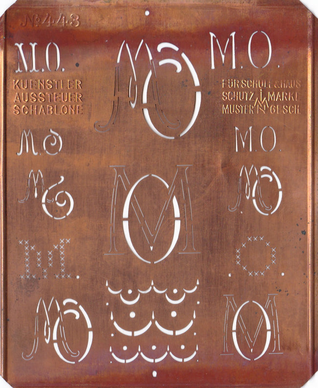 MO - Uralte Monogrammschablone aus Kupferblech