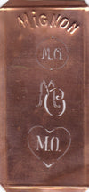 MO - Hübsche alte Kupfer Schablone mit 3 Monogramm-Ausführungen