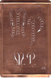 MP - Interessante alte Kupfer-Schablone zum Sticken von Monogrammen