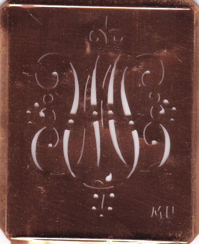 MU - Antiquität aus Kupferblech zum Sticken von Monogrammen und mehr