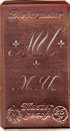 www.knopfparadies.de - MU - Alte Stickschablone mit 2 zarten Monogrammen