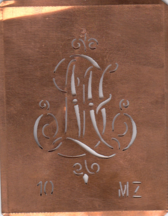 MZ - Alte Monogrammschablone aus Kupfer