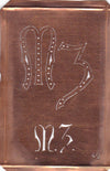 MZ - Interessante alte Kupfer-Schablone zum Sticken von Monogrammen