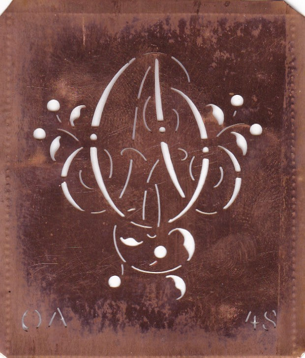 OA - Alte Schablone aus Kupferblech mit klassischem verschlungenem Monogramm 