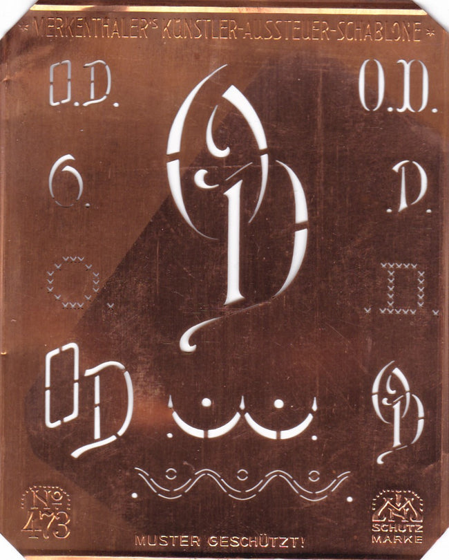 OD - Alte Kupferschablone mit 7 verschiedenen Monogrammen