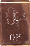 OF - Interessante alte Kupfer-Schablone zum Sticken von Monogrammen