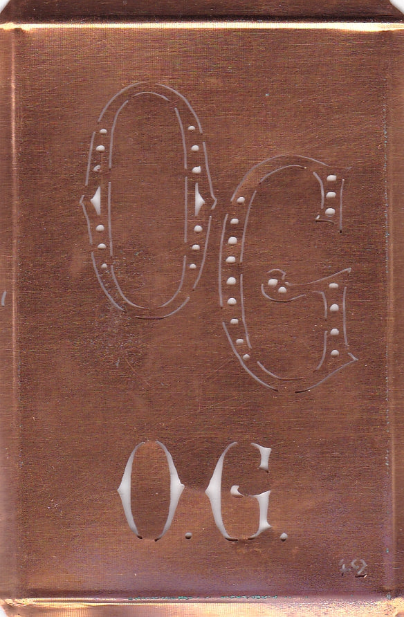 OG - Interessante alte Kupfer-Schablone zum Sticken von Monogrammen