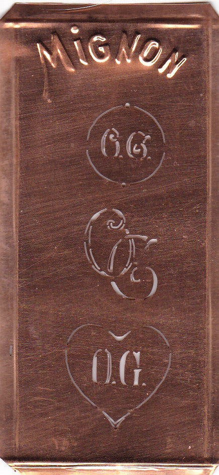 OG - Hübsche alte Kupfer Schablone mit 3 Monogramm-Ausführungen