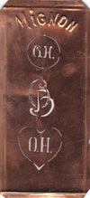 OH - Hübsche alte Kupfer Schablone mit 3 Monogramm-Ausführungen