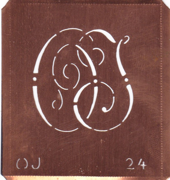 OJ - Alte verschlungene Monogramm Schablone zum Sticken