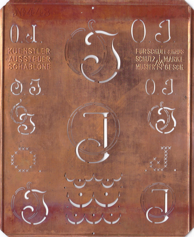 OJ - Uralte Monogrammschablone aus Kupferblech