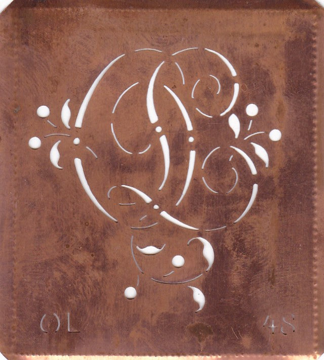 OL - Alte Schablone aus Kupferblech mit klassischem verschlungenem Monogramm 
