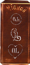 OL - Hübsche alte Kupfer Schablone mit 3 Monogramm-Ausführungen