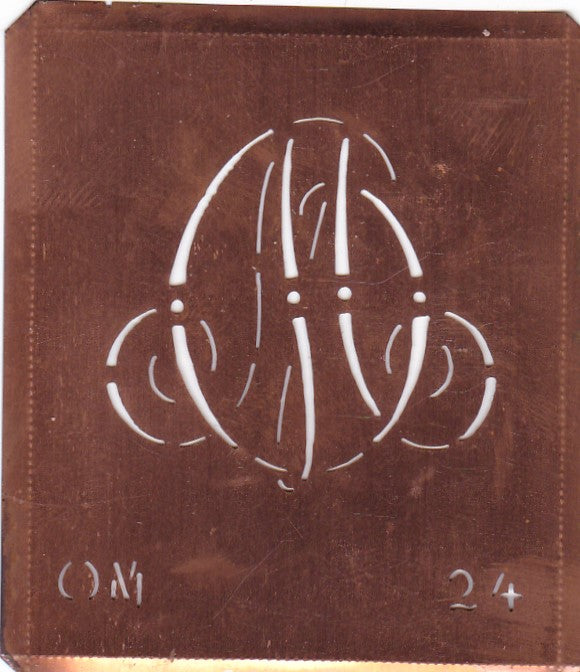 OM - Alte verschlungene Monogramm Schablone zum Sticken