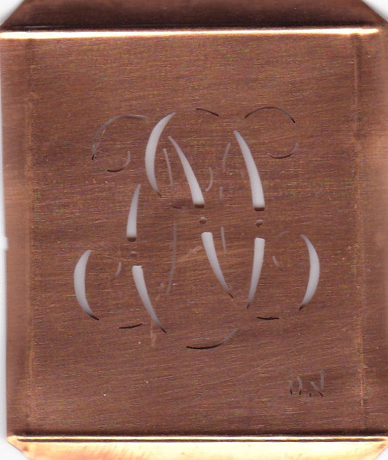 ON - Hübsche alte Kupfer Schablone mit 3 Monogramm-Ausführungen