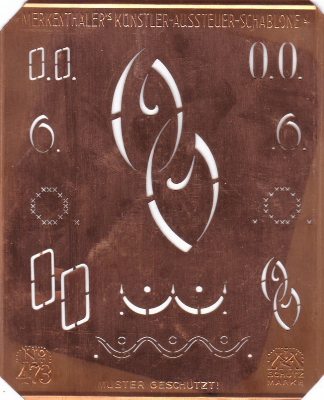 OO - Alte Kupferschablone mit 7 verschiedenen Monogrammen