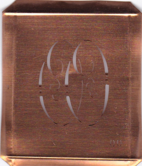 OO - Hübsche alte Kupfer Schablone mit 3 Monogramm-Ausführungen