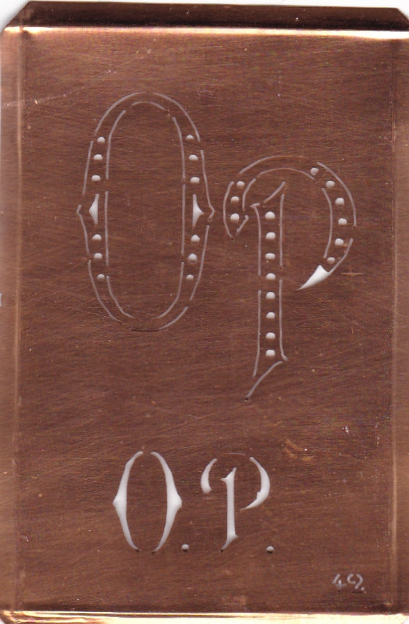 OP - Interessante alte Kupfer-Schablone zum Sticken von Monogrammen