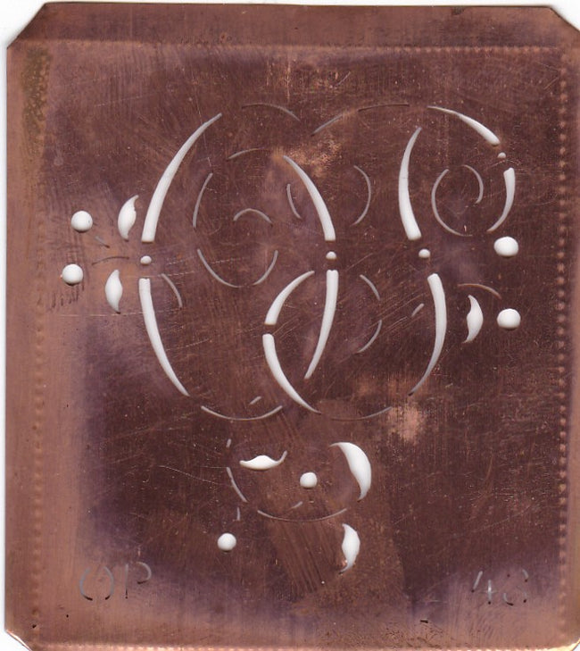 OP - Alte Schablone aus Kupferblech mit klassischem verschlungenem Monogramm 