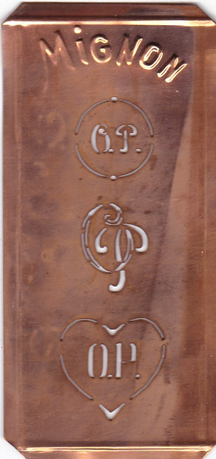 OP - Hübsche alte Kupfer Schablone mit 3 Monogramm-Ausführungen