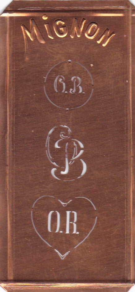 OR - Hübsche alte Kupfer Schablone mit 3 Monogramm-Ausführungen