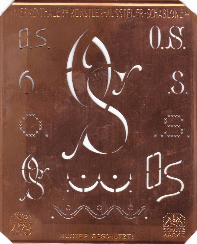 OS - Alte Kupferschablone mit 7 verschiedenen Monogrammen