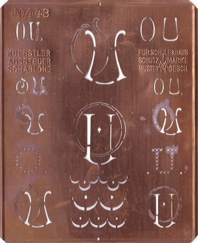 OU - Uralte Monogrammschablone aus Kupferblech