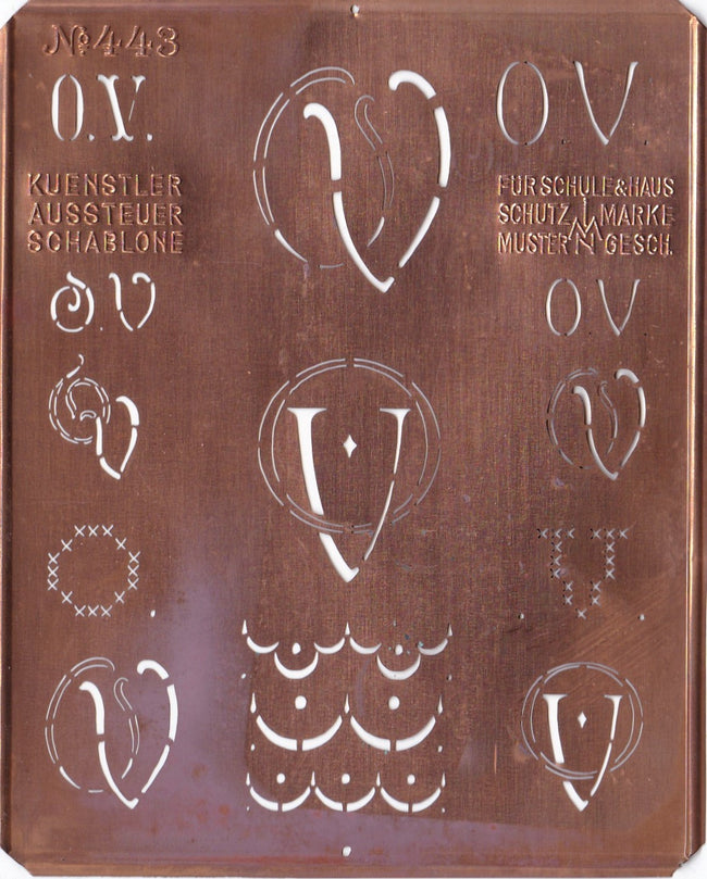 OV - Uralte Monogrammschablone aus Kupferblech