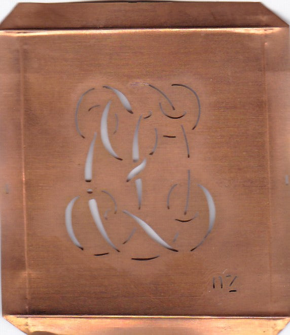 OZ - Hübsche alte Kupfer Schablone mit 3 Monogramm-Ausführungen