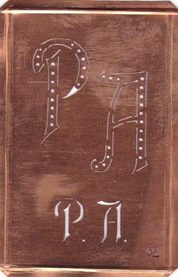 PA - Interessante alte Kupfer-Schablone zum Sticken von Monogrammen
