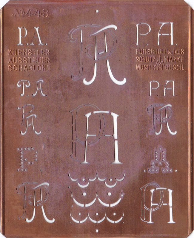 PA - Uralte Monogrammschablone aus Kupferblech