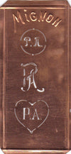 PA - Hübsche alte Kupfer Schablone mit 3 Monogramm-Ausführungen
