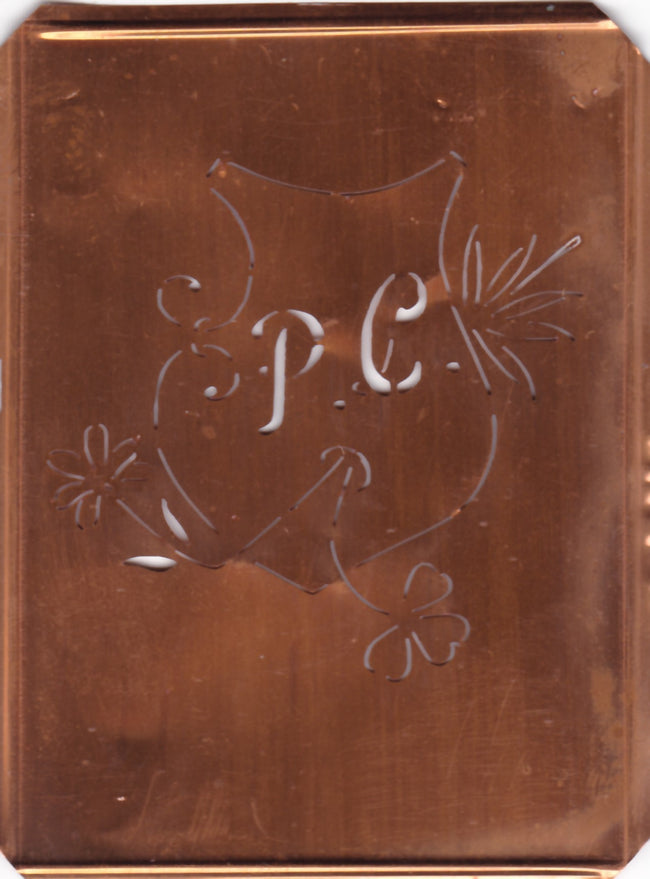 PC - Seltene Stickvorlage - Uralte Wäscheschablone mit Wappen - Medaillon