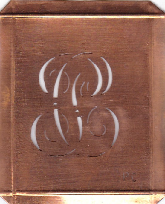 PC - Hübsche alte Kupfer Schablone mit 3 Monogramm-Ausführungen