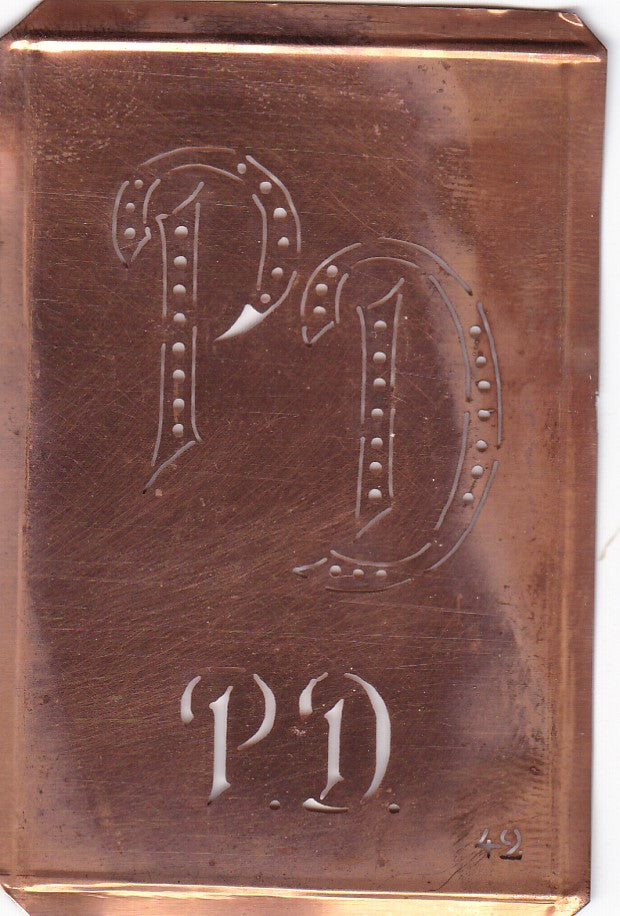 PD - Interessante alte Kupfer-Schablone zum Sticken von Monogrammen