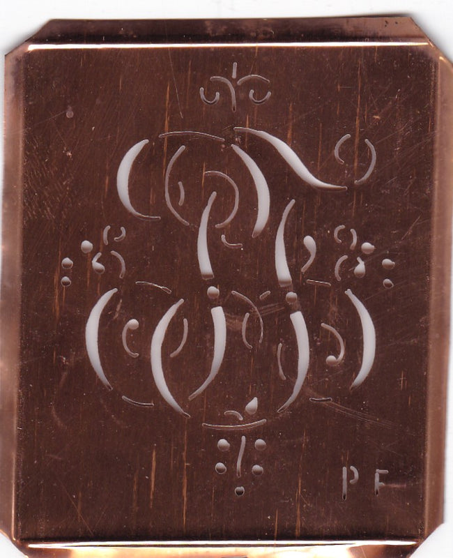 PF - Antiquität aus Kupferblech zum Sticken von Monogrammen und mehr