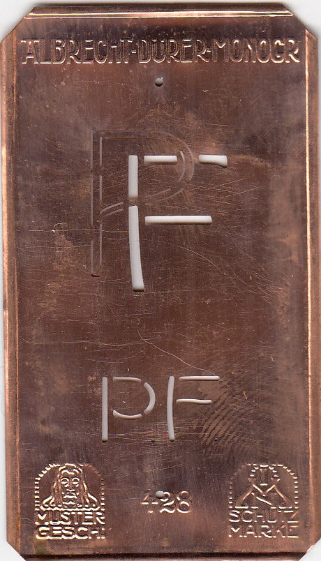 PF - Kleine Monogramm-Schablone in Jugendstil-Schrift