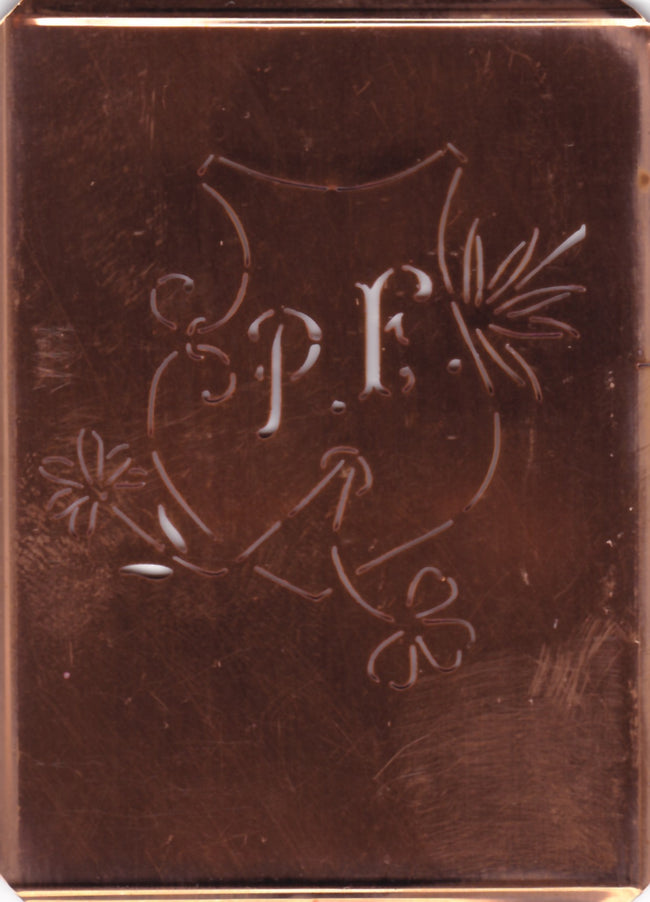 PF - Seltene Stickvorlage - Uralte Wäscheschablone mit Wappen - Medaillon