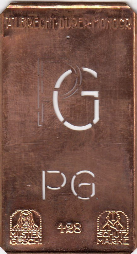 PG - Kleine Monogramm-Schablone in Jugendstil-Schrift