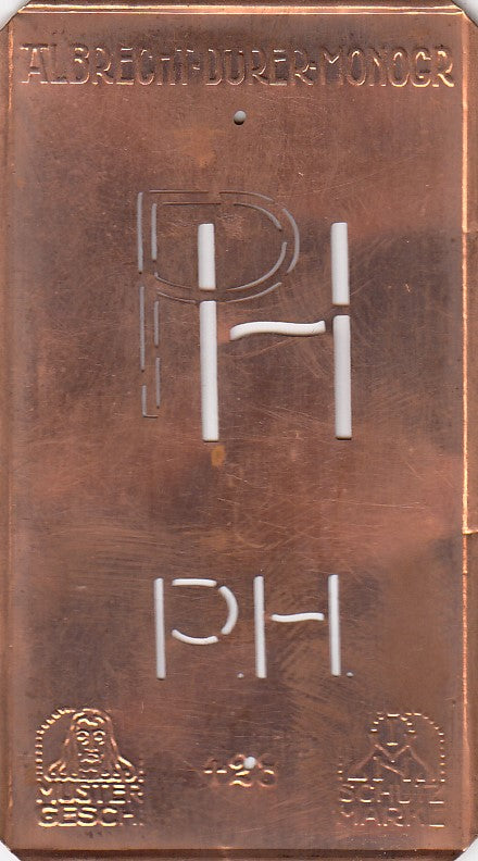 PH - Kleine Monogramm-Schablone in Jugendstil-Schrift