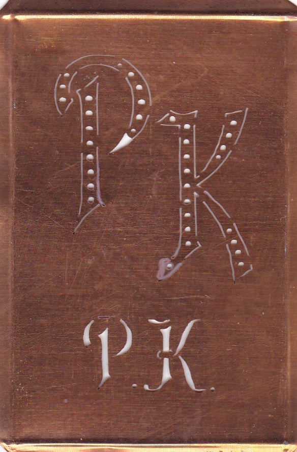 PK - Interessante alte Kupfer-Schablone zum Sticken von Monogrammen