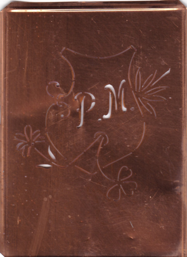 PM - Seltene Stickvorlage - Uralte Wäscheschablone mit Wappen - Medaillon