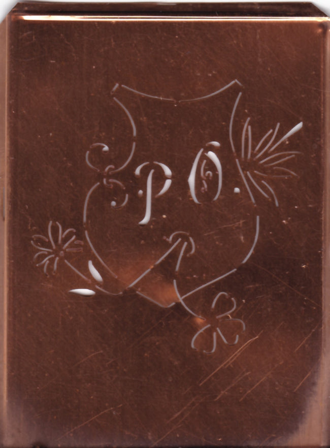 PO - Seltene Stickvorlage - Uralte Wäscheschablone mit Wappen - Medaillon