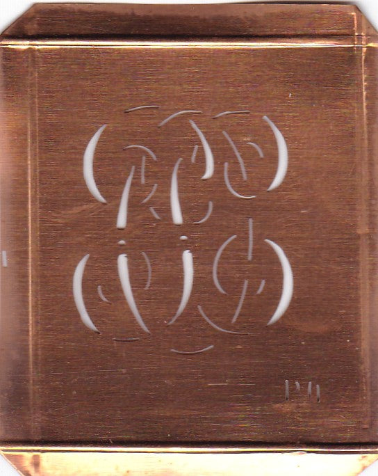PO - Hübsche alte Kupfer Schablone mit 3 Monogramm-Ausführungen