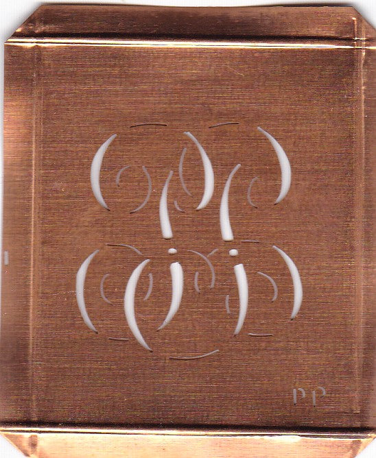 PP - Hübsche alte Kupfer Schablone mit 3 Monogramm-Ausführungen