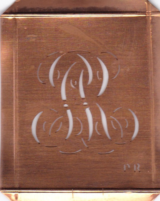 PR - Hübsche alte Kupfer Schablone mit 3 Monogramm-Ausführungen