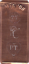 PT - Hübsche alte Kupfer Schablone mit 3 Monogramm-Ausführungen