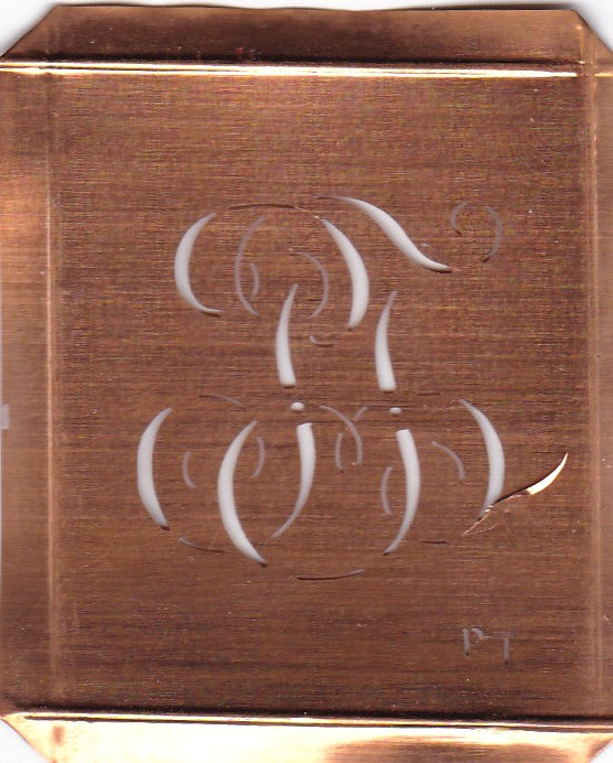 PT - Hübsche alte Kupfer Schablone mit 3 Monogramm-Ausführungen