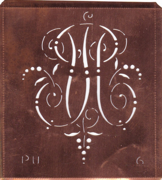 PU - Interessante Monogrammschablone aus Kupferblech