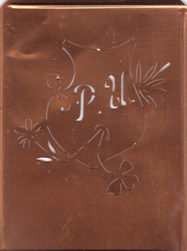 PU - Seltene Stickvorlage - Uralte Wäscheschablone mit Wappen - Medaillon